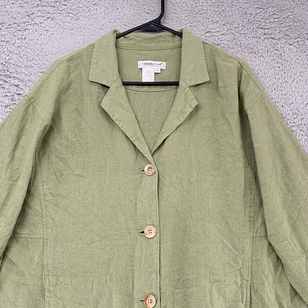 Coldwater Creek Jacket Womens 2X Green Linen Blend Button Front Capsule - Picture 3 of 11